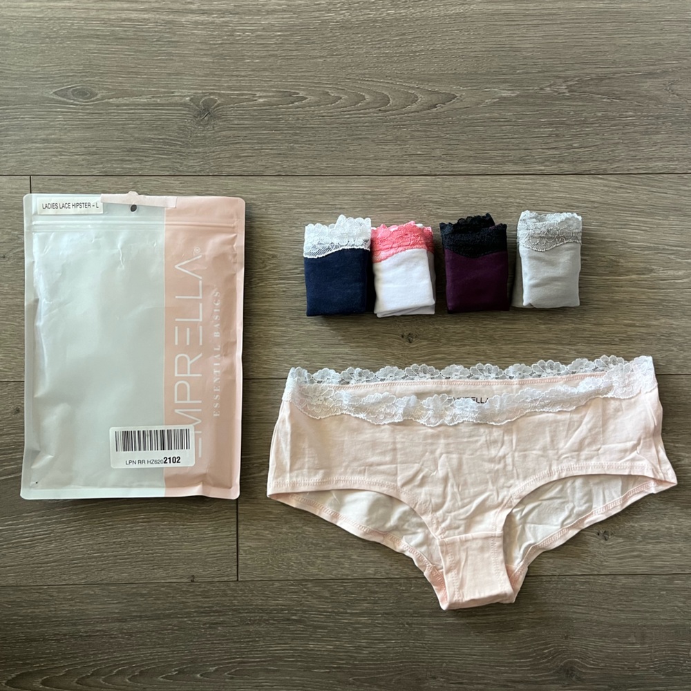 NWT Emprella Ladies Lace Hipster Size Large 5 pack Panties in 5 colors